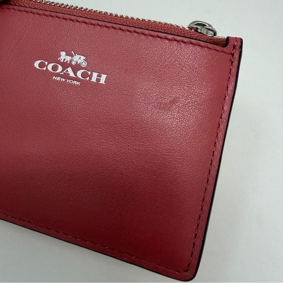 Coach Mini Skinny ID Case Pink Solid Key Ring ID Window Women's Card Wallet - Picture 10 of 15